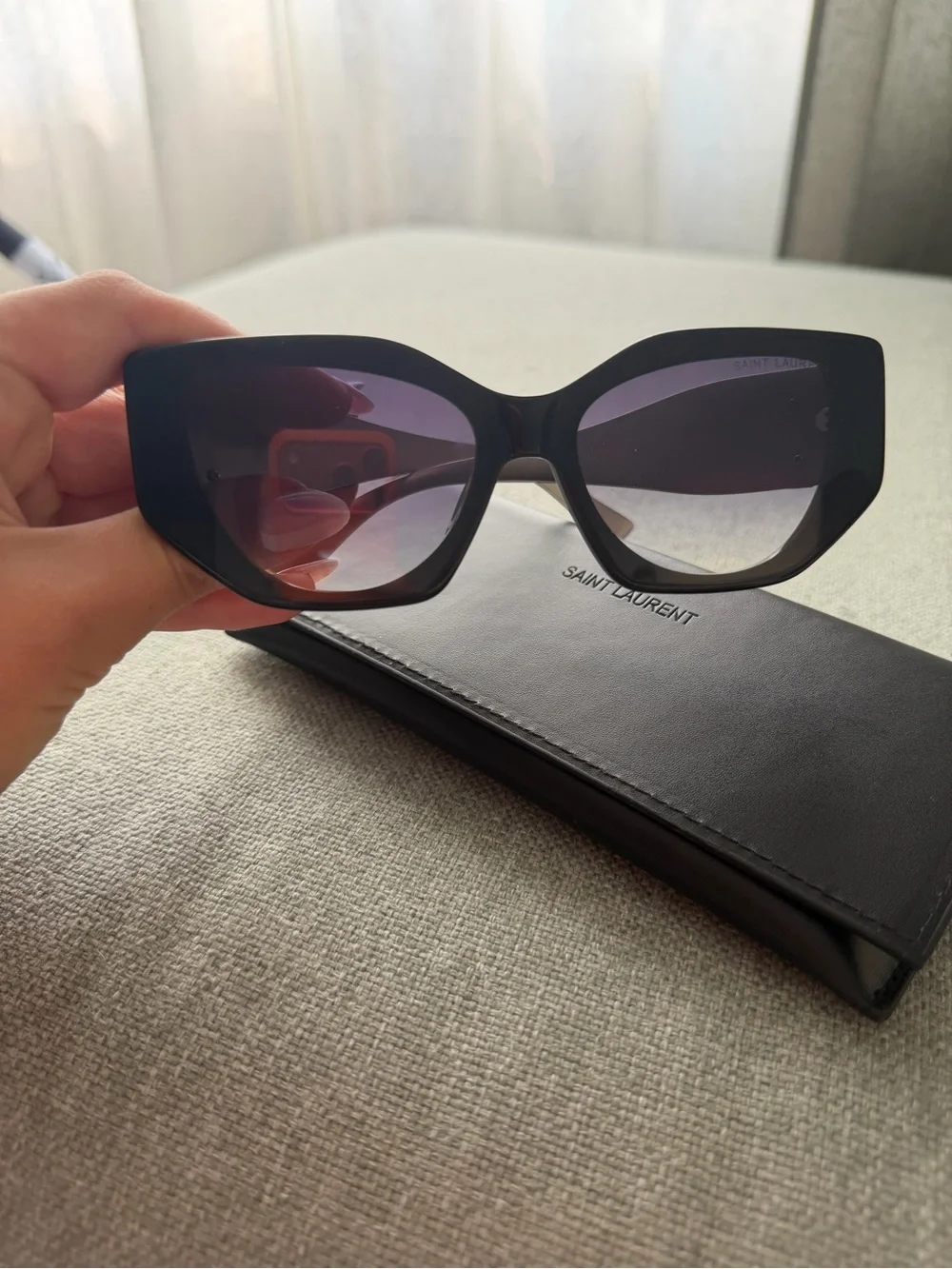 Saint Laurent Black Sunglasses with silver metal temples